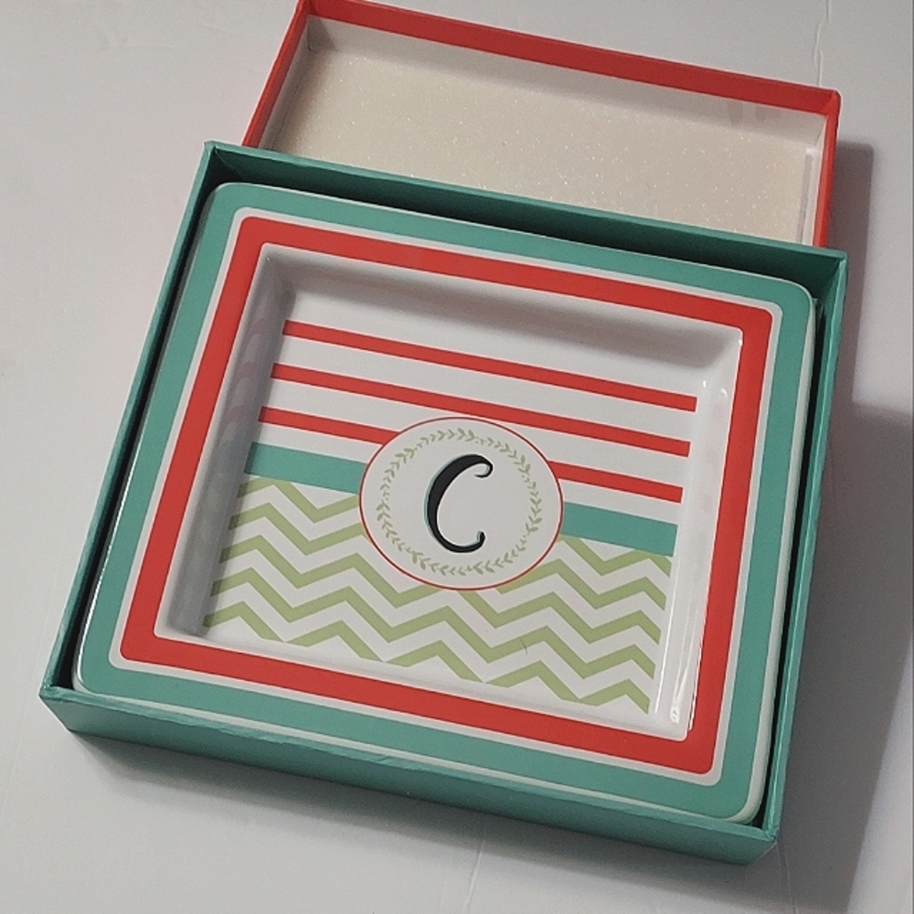 🟢DECOR: Monogrammed C ,Striped and Chevron Trinket Dish